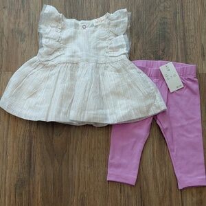 Cat & Jack ~ New Born ~ Cream Ruffled Top with Lilac Leggings Set